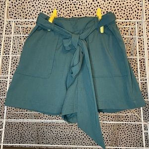 A New Day Classy Teal Shorts with Tie Belt